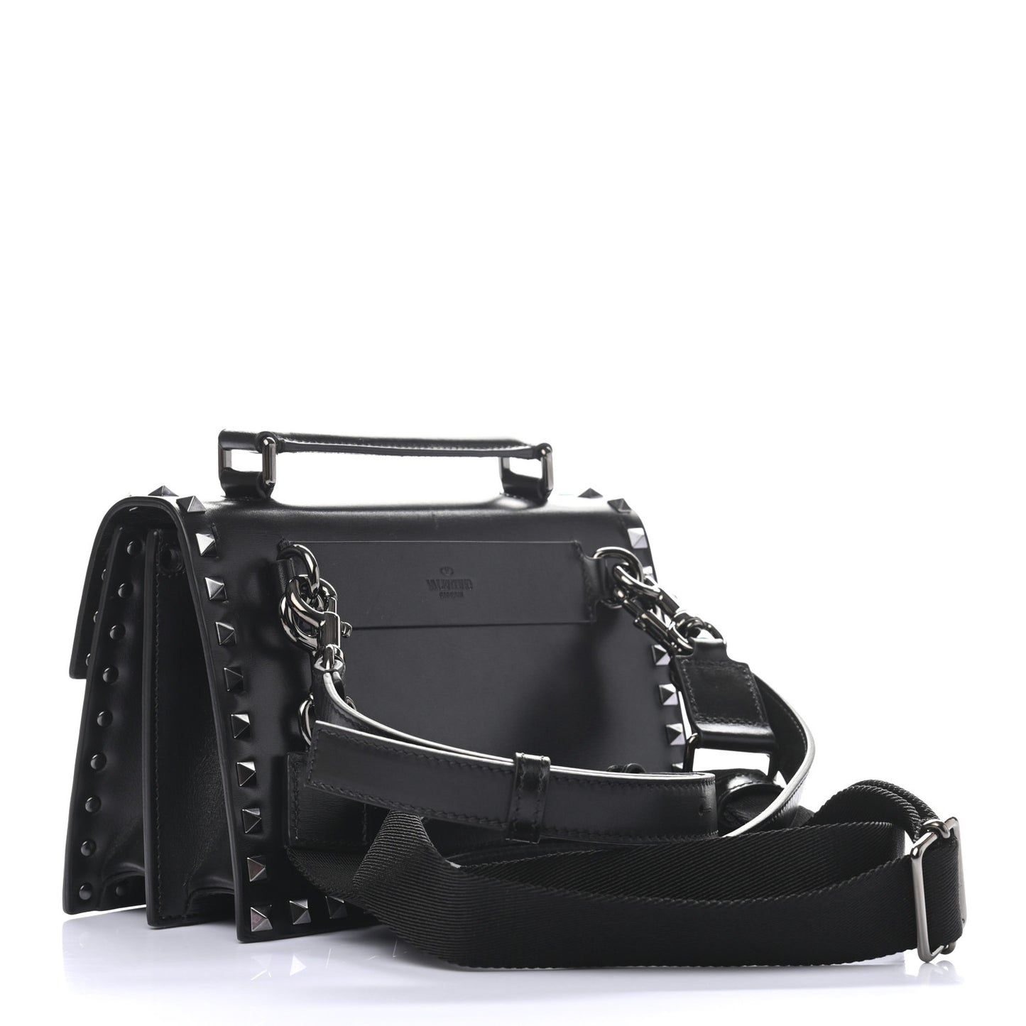 Calfskin Rockstud Flap Top Handle Crossbody Bag Black