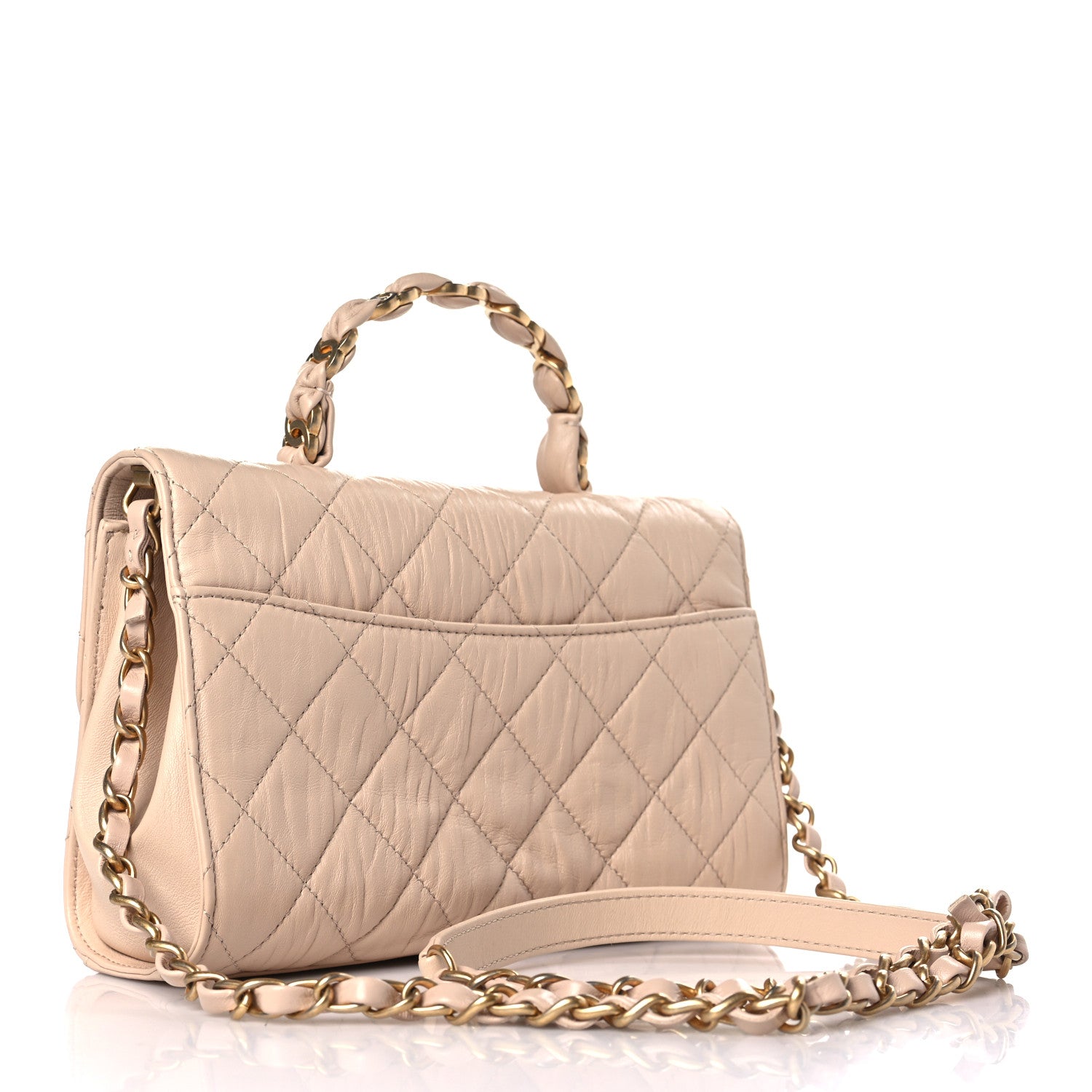 Chanel Crumpled Lambskin Quilted Small CC Links Top Handle Flap Beige 3 of 9