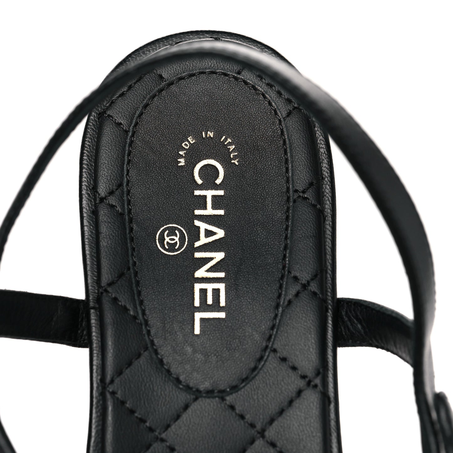 Lambskin Crystal Chain CC Thong Sandals 39.5 Black