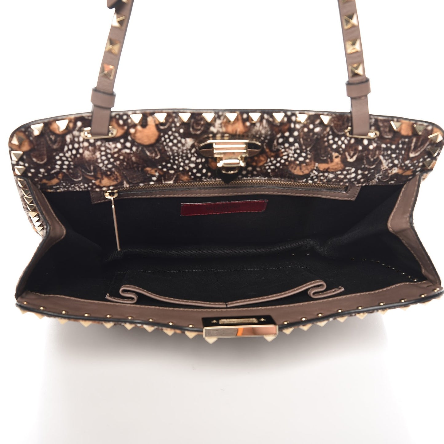 Calf Hair Feather Rockstud Shoulder Satchel