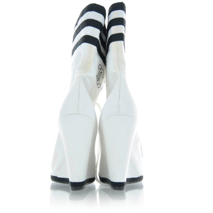 Chanel Leather Wedge Peep Toe Booties 40 Black and White 3 of 6
