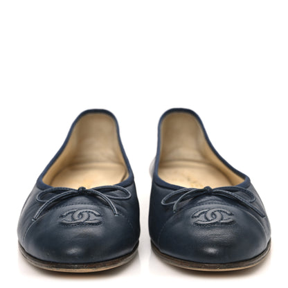 Chanel Lambskin CC Cap Toe Ballerina Flats 39 Blue 3 of 12
