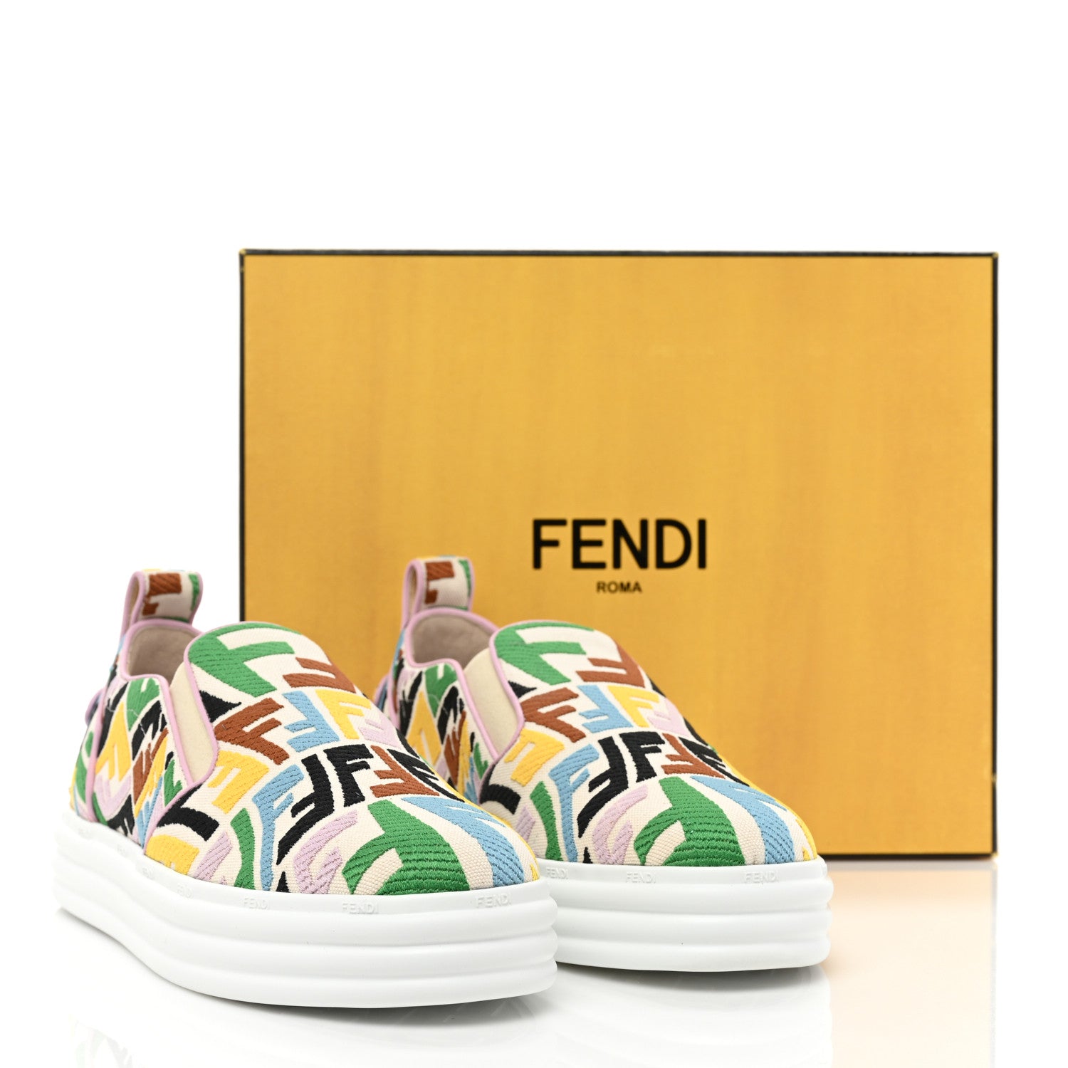 Fendi X SARA COLEMAN Canvas FF Vertigo Embroidered Womens Rise Slip On Sneakers 39 Grezzo Multicolor 12 of 12