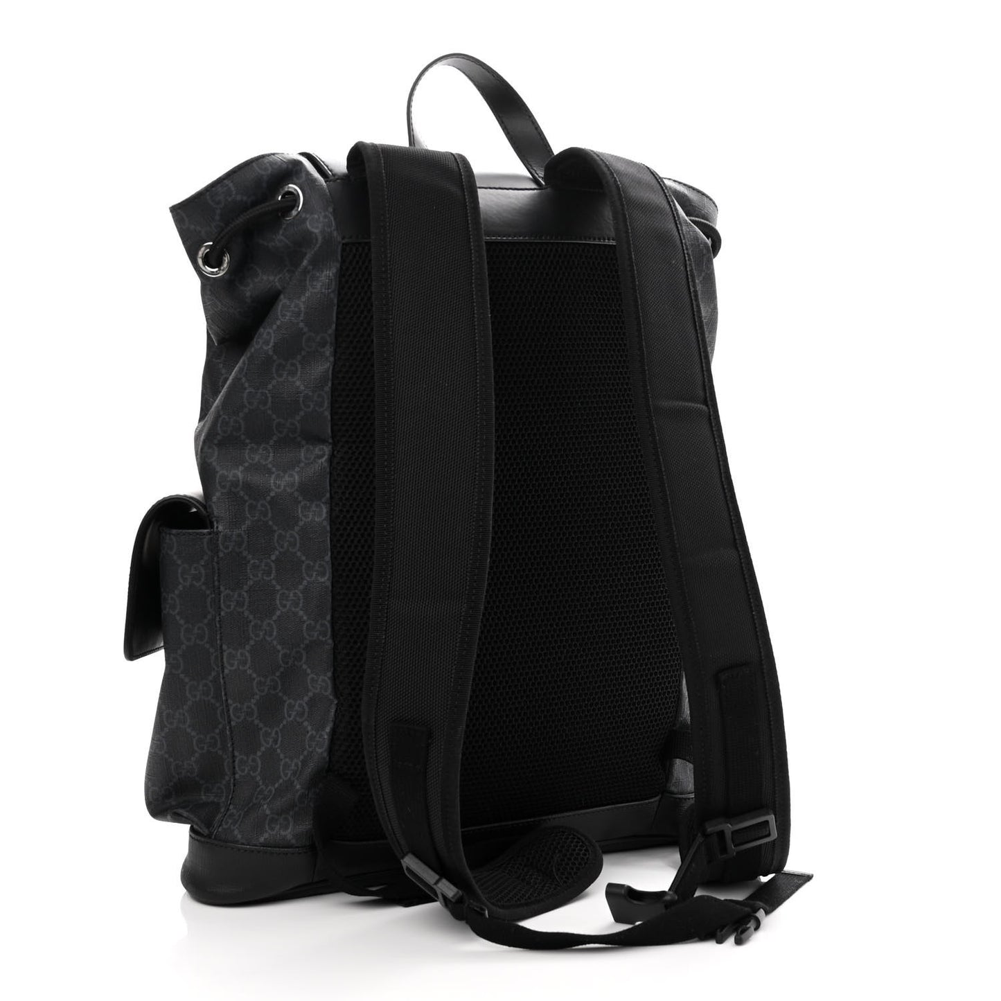 Soft GG Supreme Monogram Appia Calfskin Web Double Buckle Backpack Black