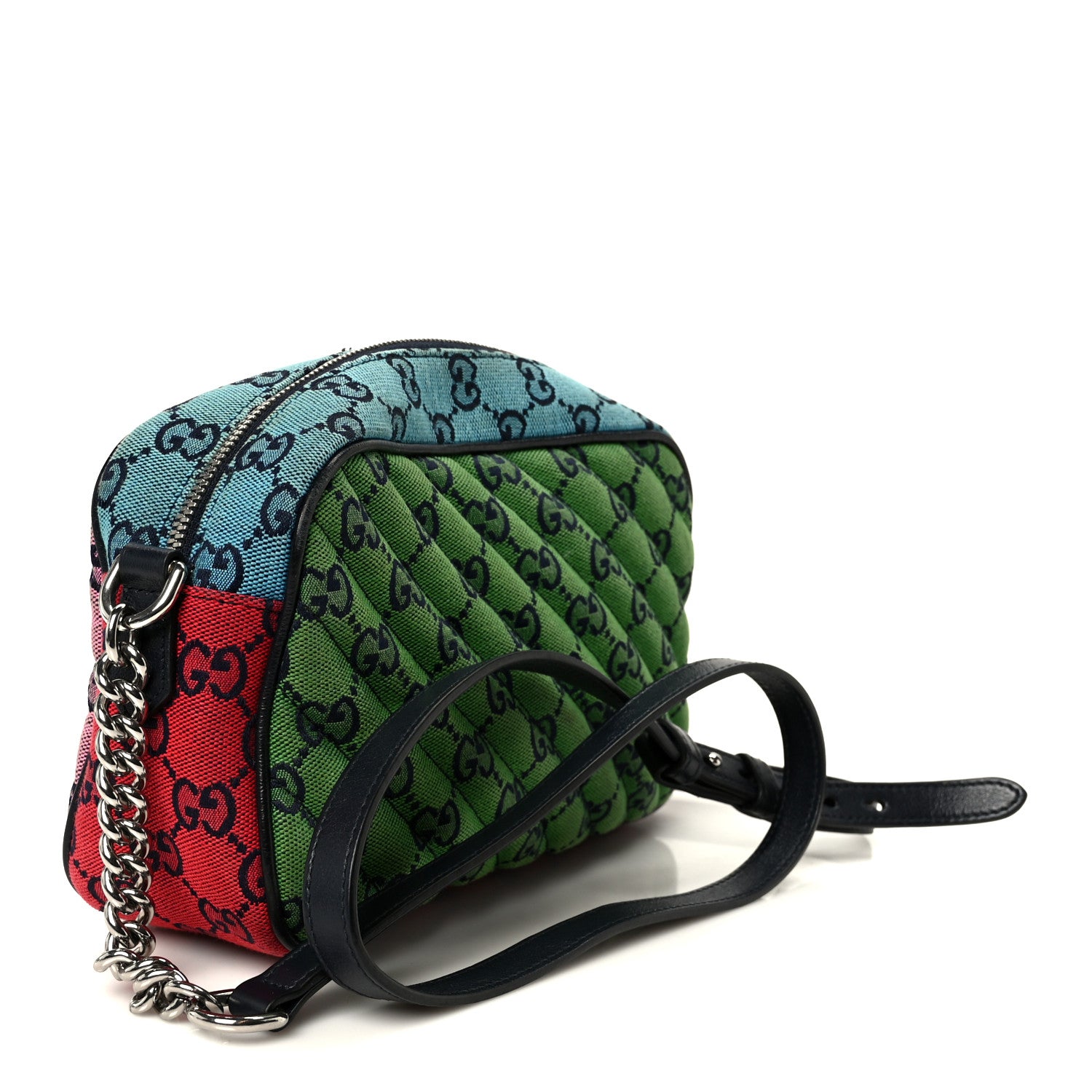 Gucci Monogram Multicolor Matelasse Diagonal Small GG Marmont Chain Shoulder Bag Pink Blue Green Red Light Blue 2 of 12