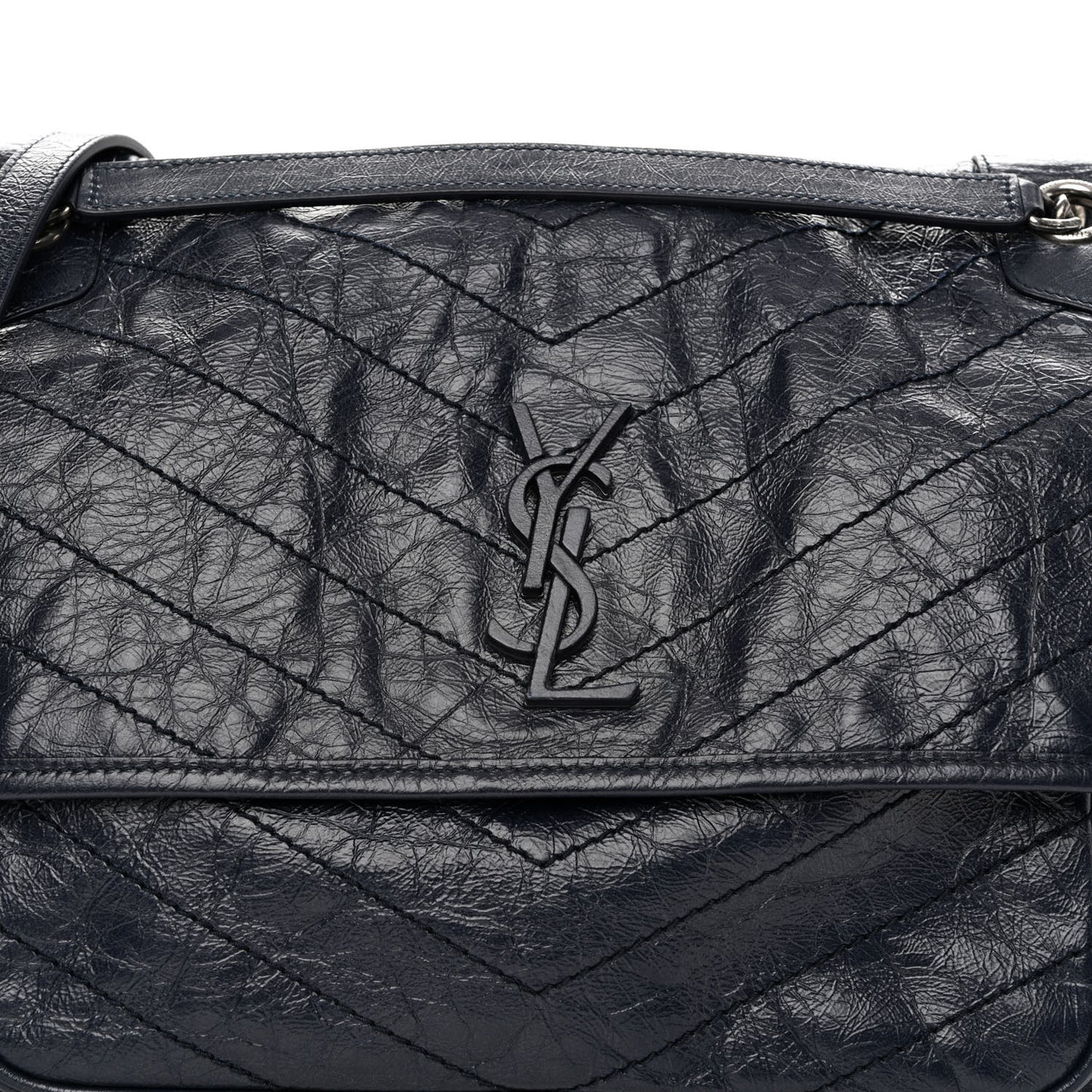 Crinkled Calfskin Matelasse Monogram Large Niki Chain Satchel Deep Marine