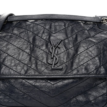 Saint Laurent Crinkled Calfskin Matelasse Monogram Large Niki Chain Satchel Deep Marine 7 of 9