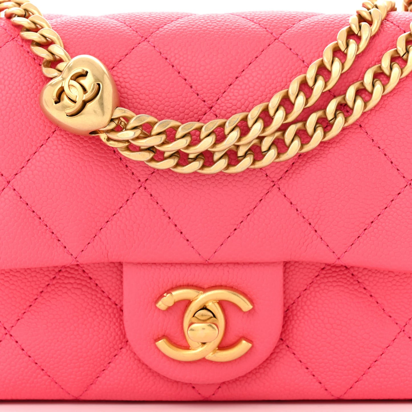 Caviar Quilted Sweetheart Mini Rectangular Flap Pink