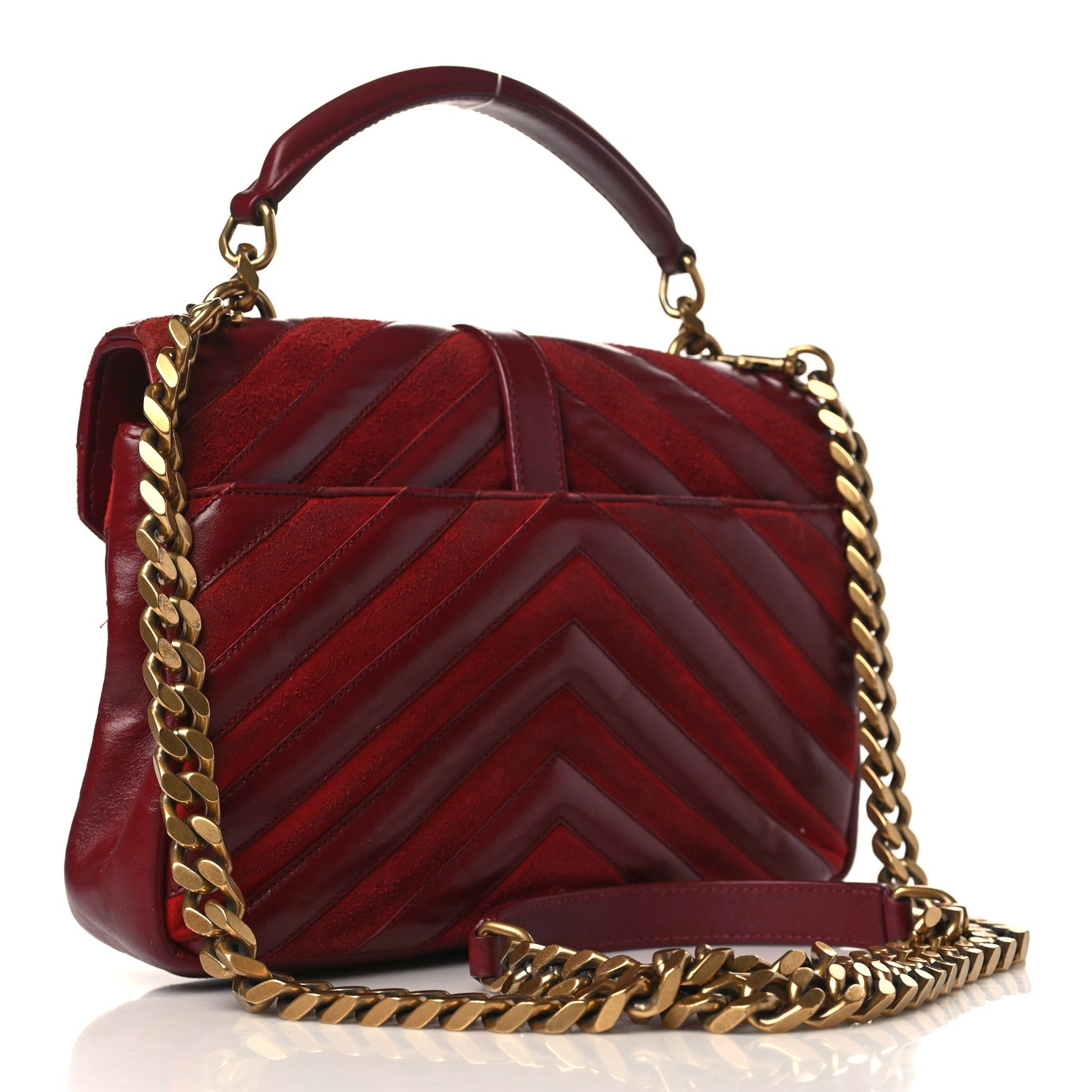 Saint Laurent Calfskin Suede Matelasse Chevron Medium Monogram College Bag Burgundy 3 of 10
