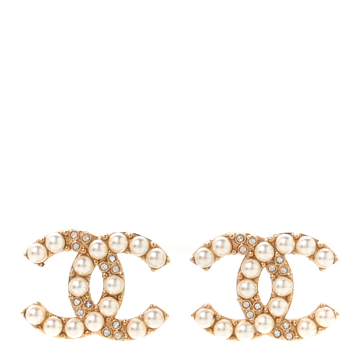 Chanel Pearl Crystal CC Earrings Gold 1 of 5