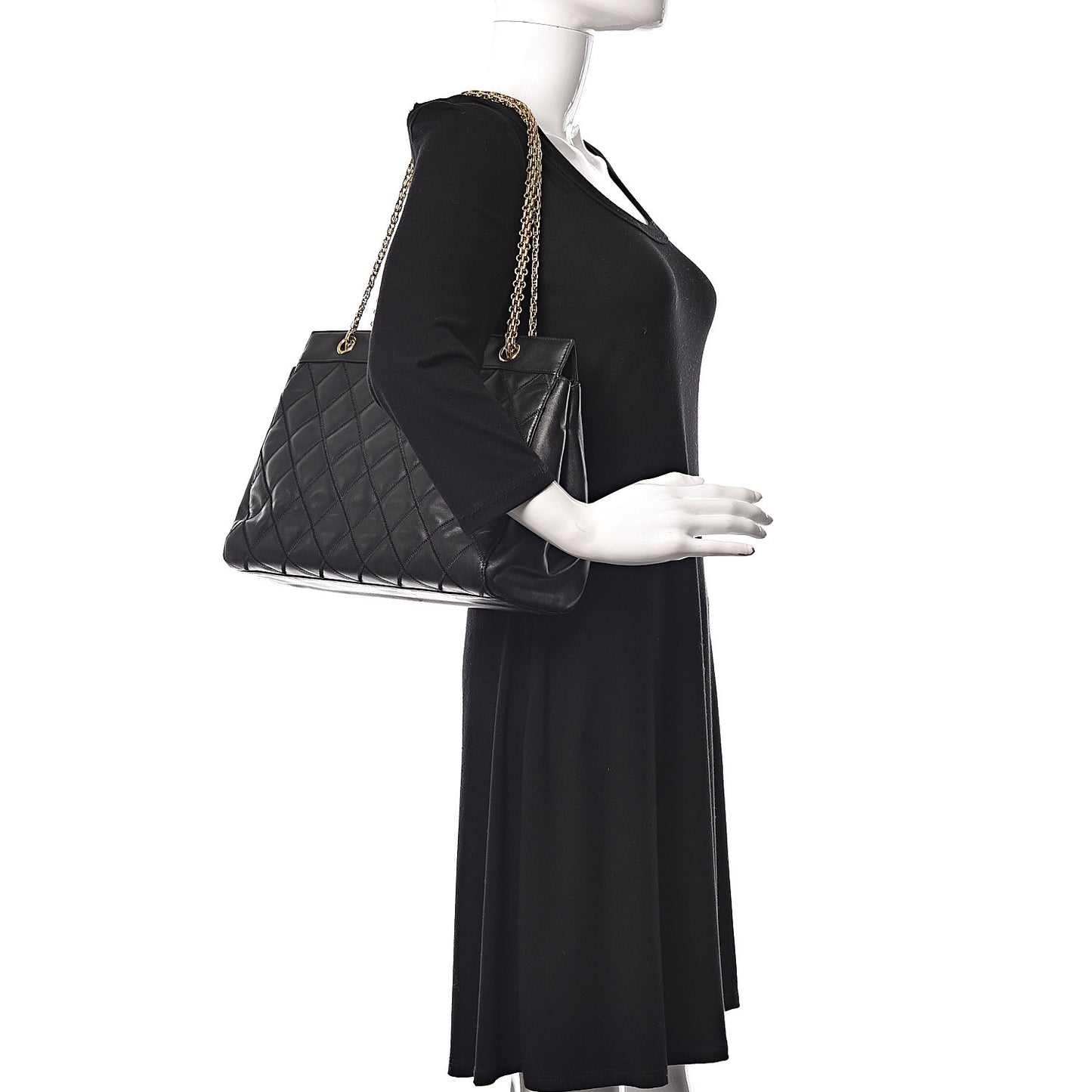 Lambskin Double Stitch Quilted Tote Black