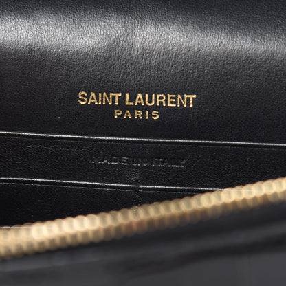 Saint Laurent Calfskin Crocodile Embossed Kate Monogram Tassel Chain Wallet Black 9 of 9