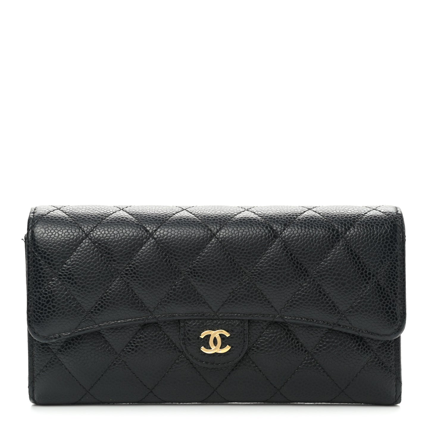 Caviar Quilted Large Gusset Flap Wallet Black