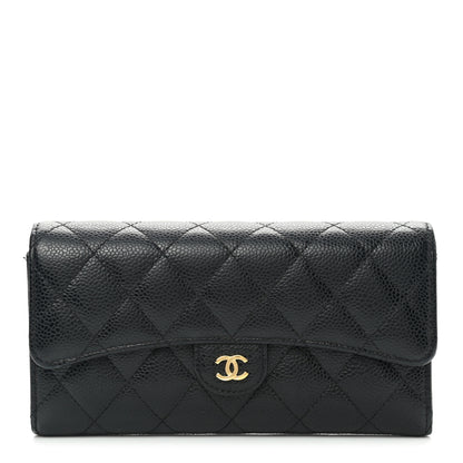 Chanel Caviar Quilted Large Gusset Flap Wallet Black 1 of 9