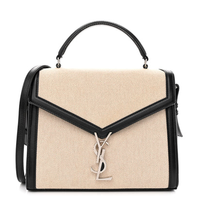 Saint Laurent Canvas Calfskin Medium Classic Monogram Cassandra Top Handle Natural Black 1 of 11