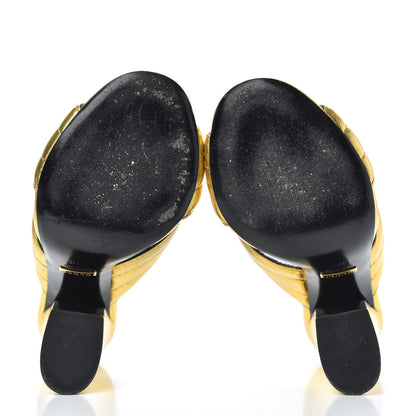 Gucci Metallic Nappa Webby Crossover High Heel Slide Sandals 35.5 Oro Vecchio 5 of 9