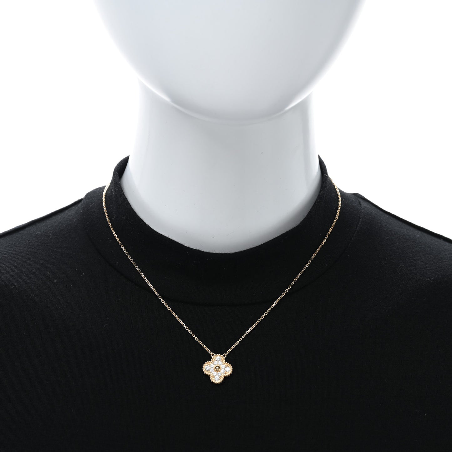 18K Yellow Gold Diamond Vintage Alhambra Pendant Necklace