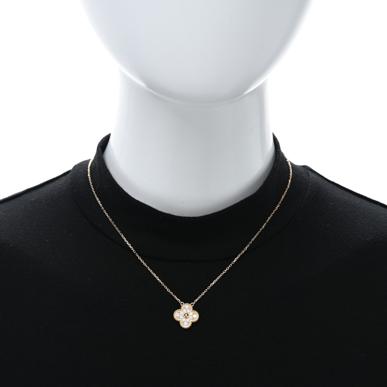 Van Cleef & Arpels 18K Yellow Gold Diamond Vintage Alhambra Pendant Necklace 2 of 5