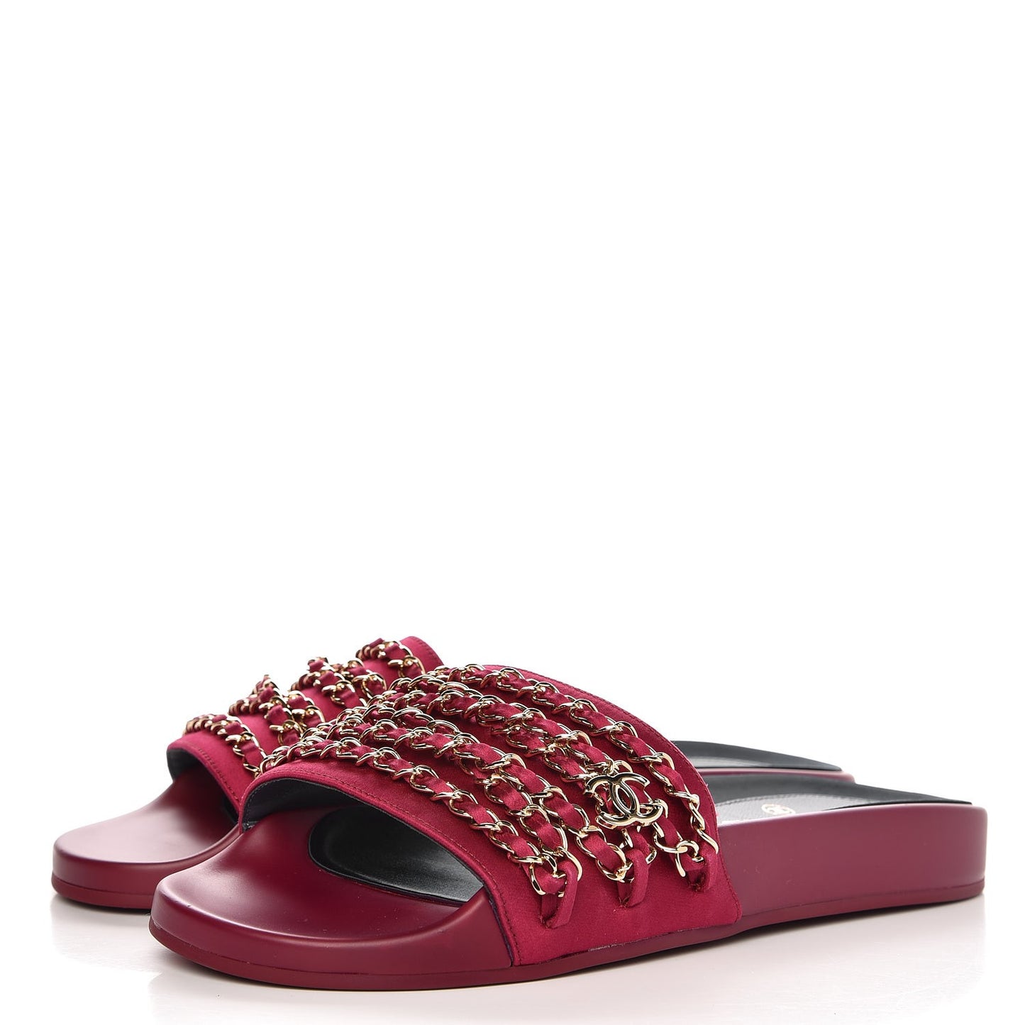 Satin Chain Flat Sandals 39 Dark Fuchsia