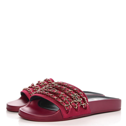 Chanel Satin Chain Flat Sandals 39 Dark Fuchsia 2 of 9