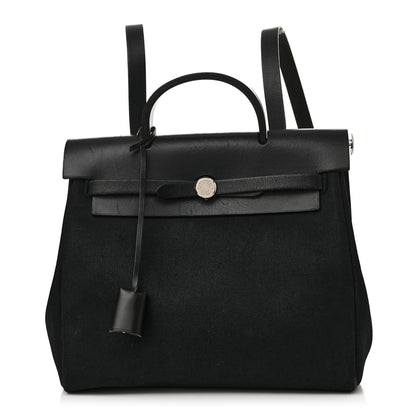 Hermes Toile Vache Calfskin Herbag 30 PM Backpack Black 1 of 11