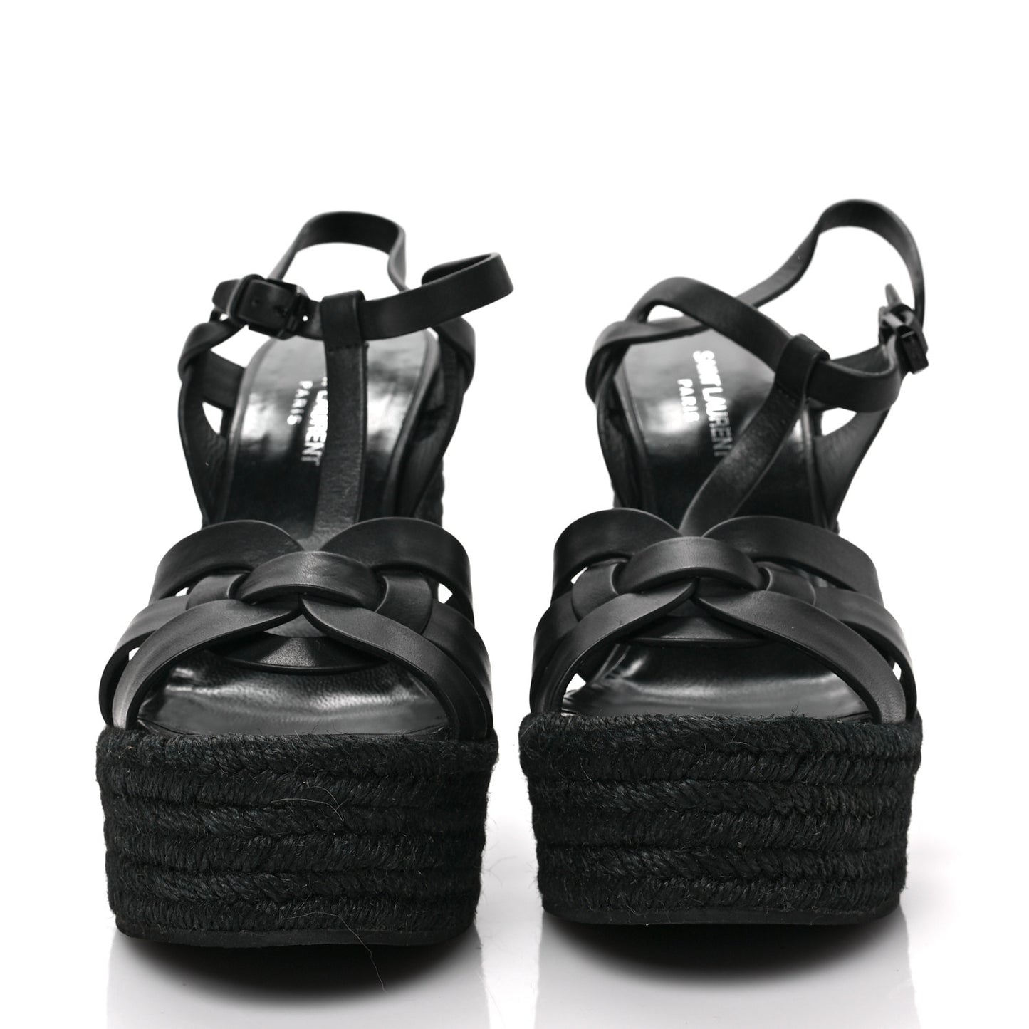 Calfskin Tribute 95 Platform Espadrille Wedge Sandals 40 Black