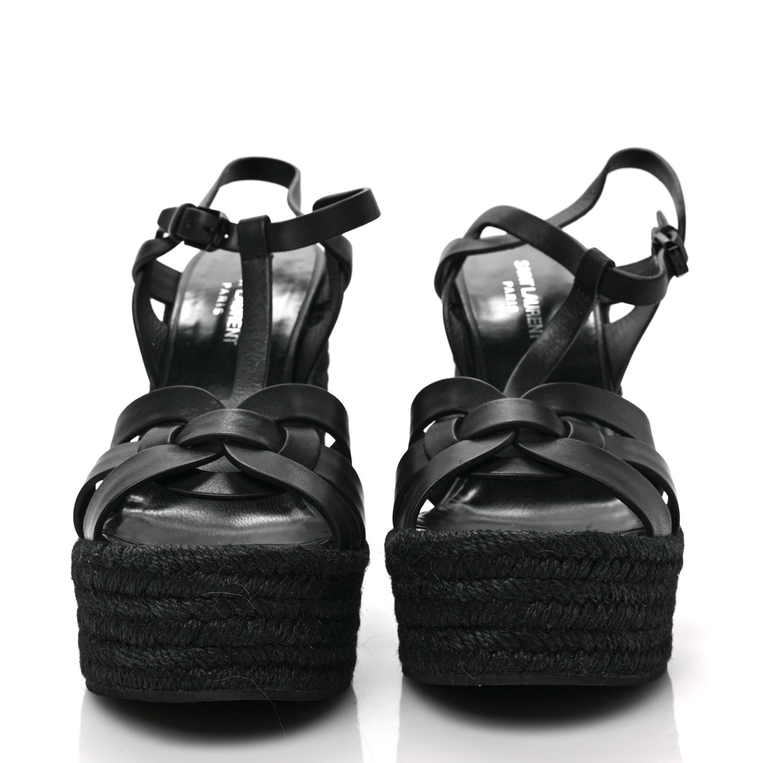 Saint Laurent Calfskin Tribute 95 Platform Espadrille Wedge Sandals 40 Black 2 of 6
