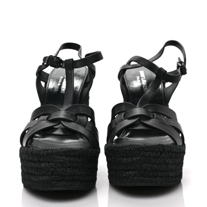 Saint Laurent Calfskin Tribute 95 Platform Espadrille Wedge Sandals 40 Black 2 of 6