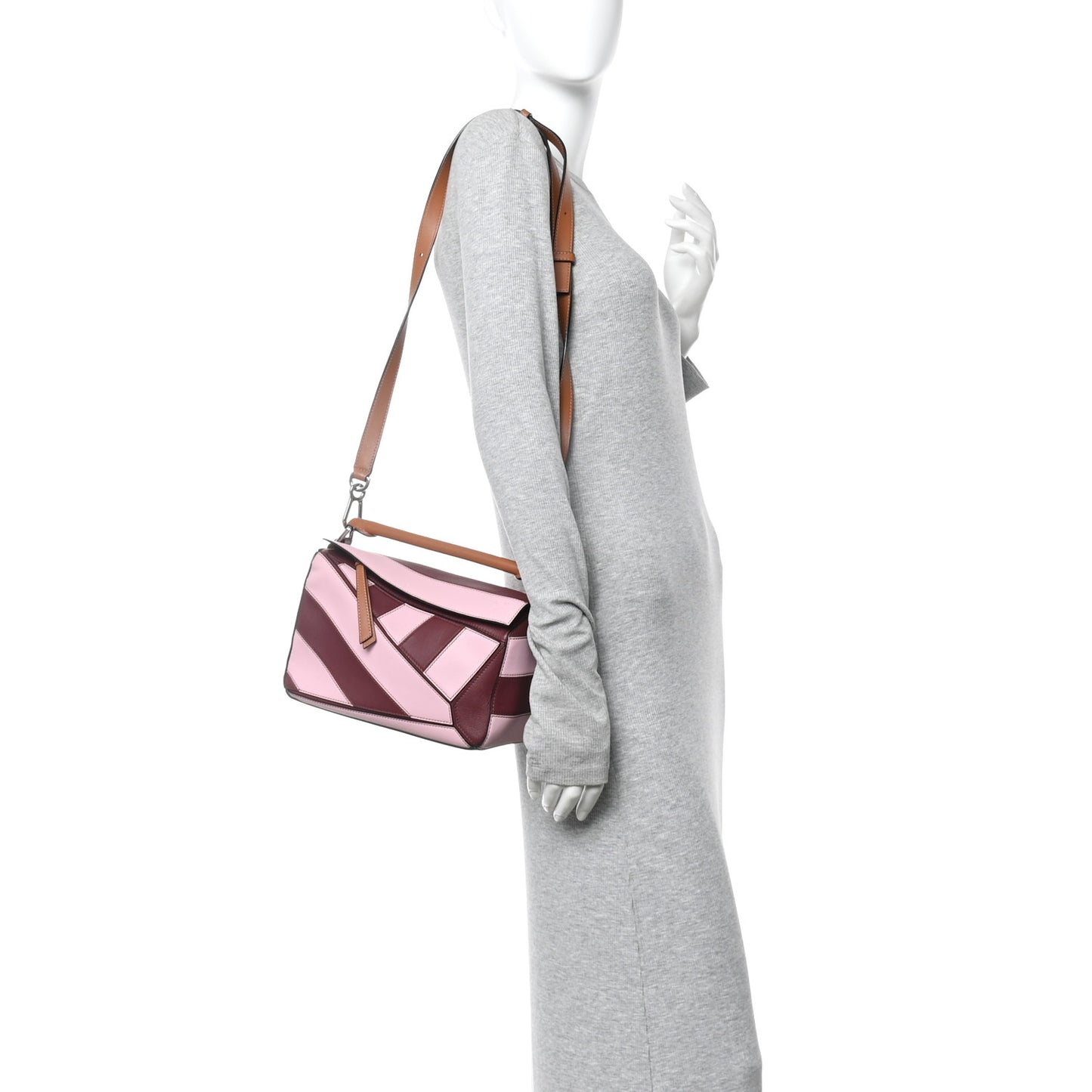 Calfskin Rugby Small Puzzle Bag Wine Pastel Pink