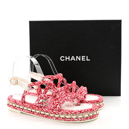 Chanel Lambskin Cord Chain CC Sandals 37 Red White 12 of 12