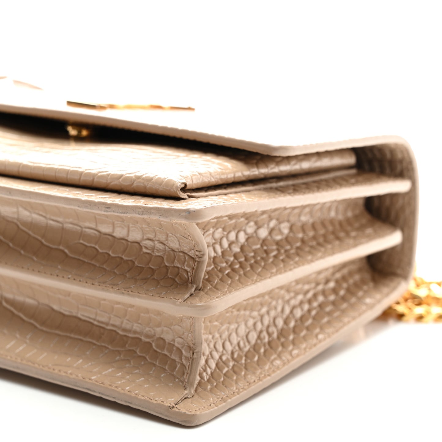 Calfskin Crocodile Embossed Medium Monogram Sunset Dark Beige