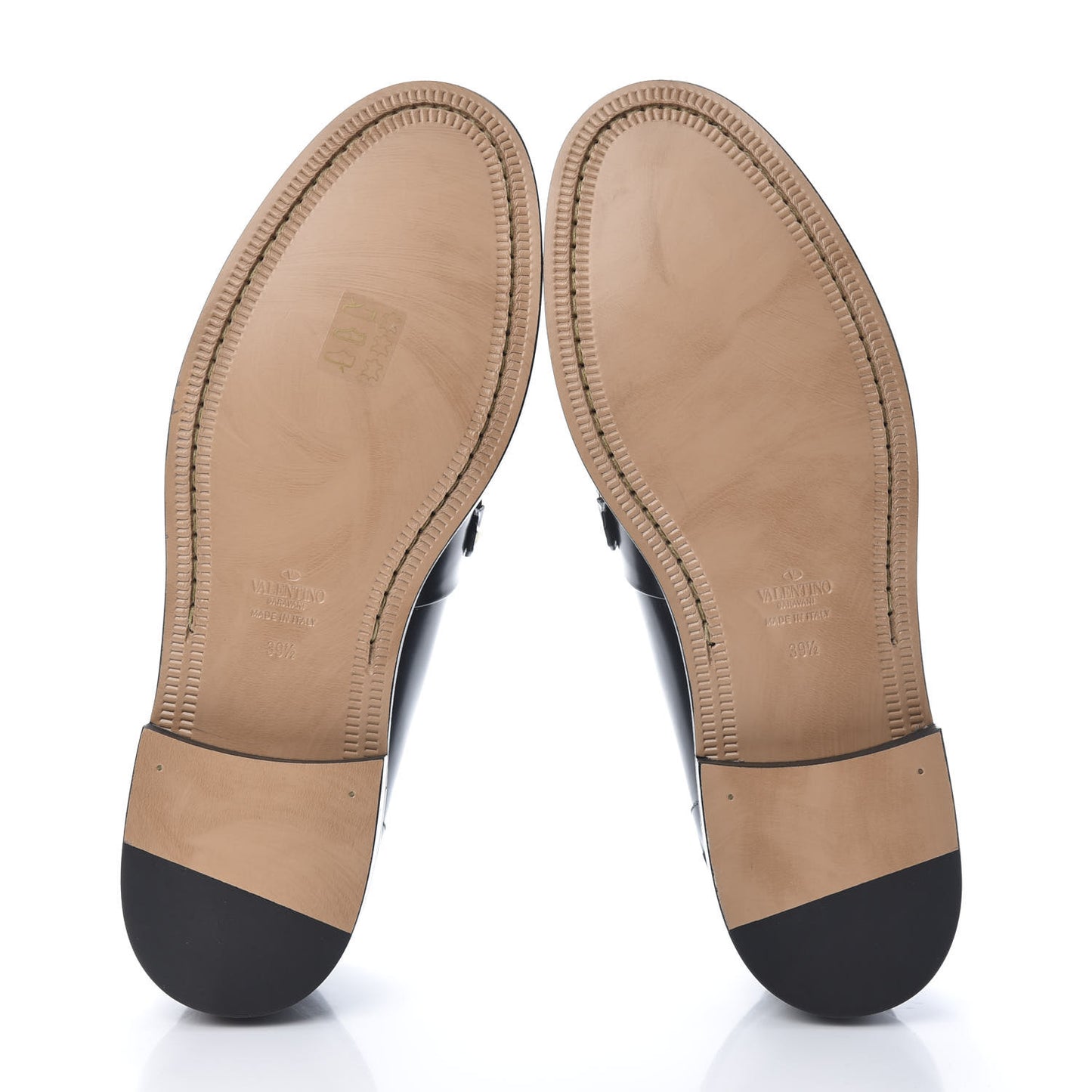 Calfskin Rockstud Abraded Loafers 39.5 Black