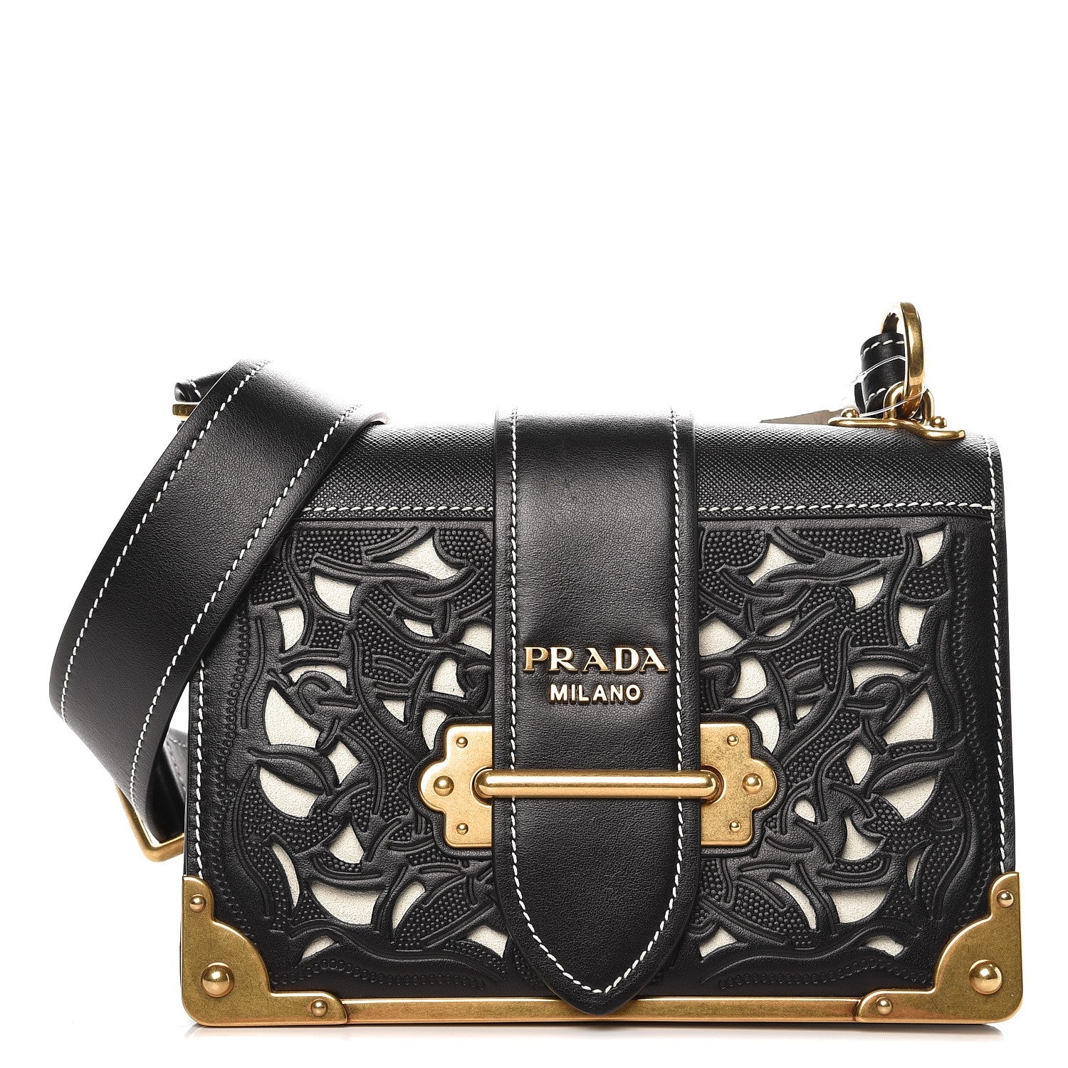 Prada City Calf Saffiano Laser Cut Cahier Bag Black 1 of 7