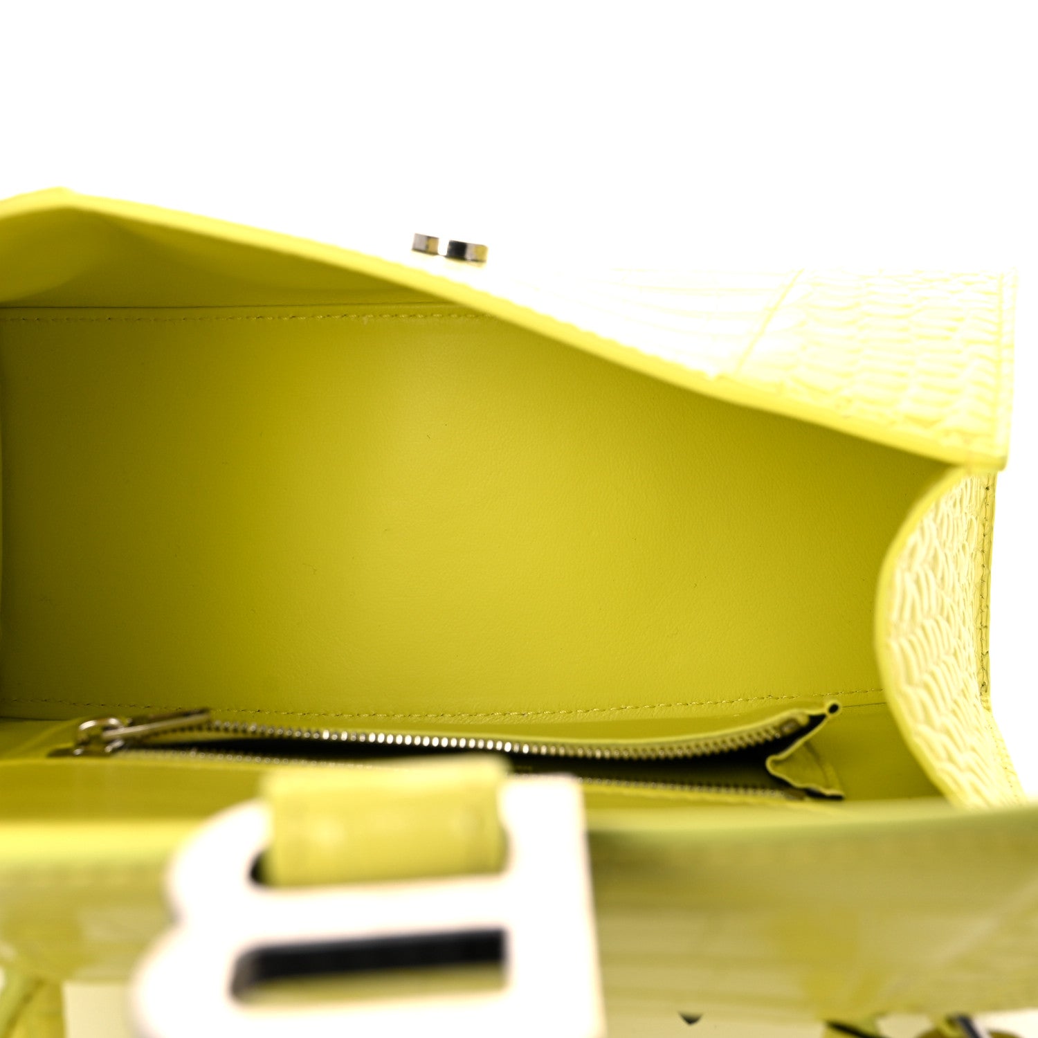 Balenciaga Shiny Calfskin Crocodile Embossed Small Hourglass Top Handle Bag Light Yellow 4 of 8