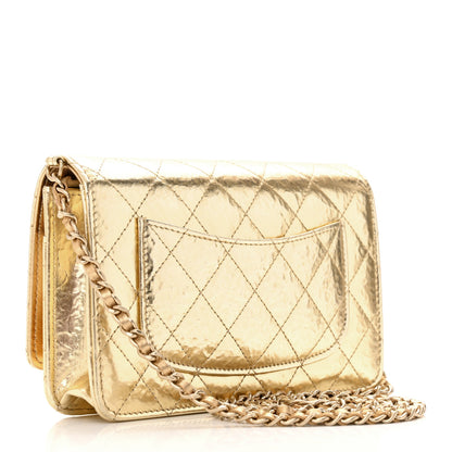 Chanel Hammered Metallic Calfskin Quilted Wallet On Chain WOC Gold 3 of 13