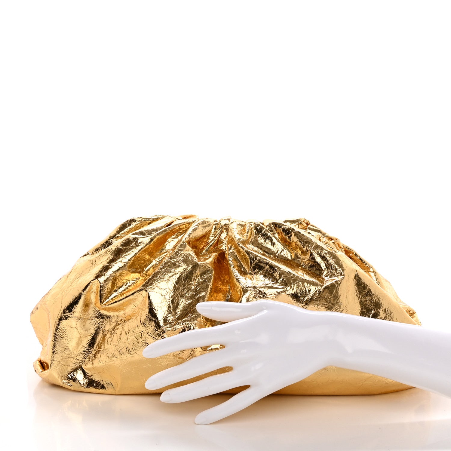 Bottega Veneta Metallic Crinkled Lambskin The Pouch Oversized Clutch Oro 2 of 9