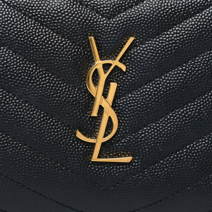 Saint Laurent Grain De Poudre Matelasse Chevron Monogram Compact Zip Around Wallet Black 8 of 10