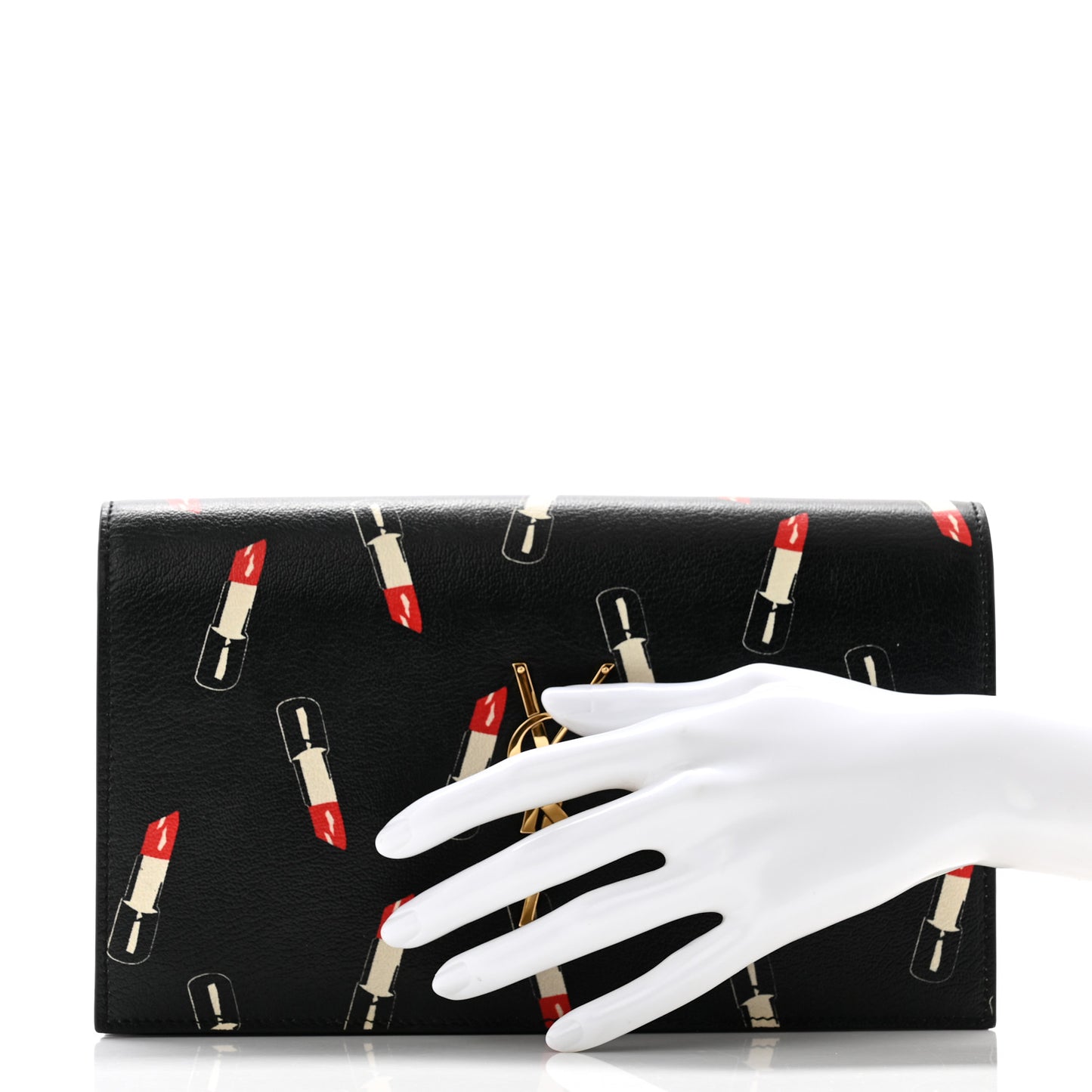 Calfskin Lipstick Print Classic Monogram Kate Clutch Black