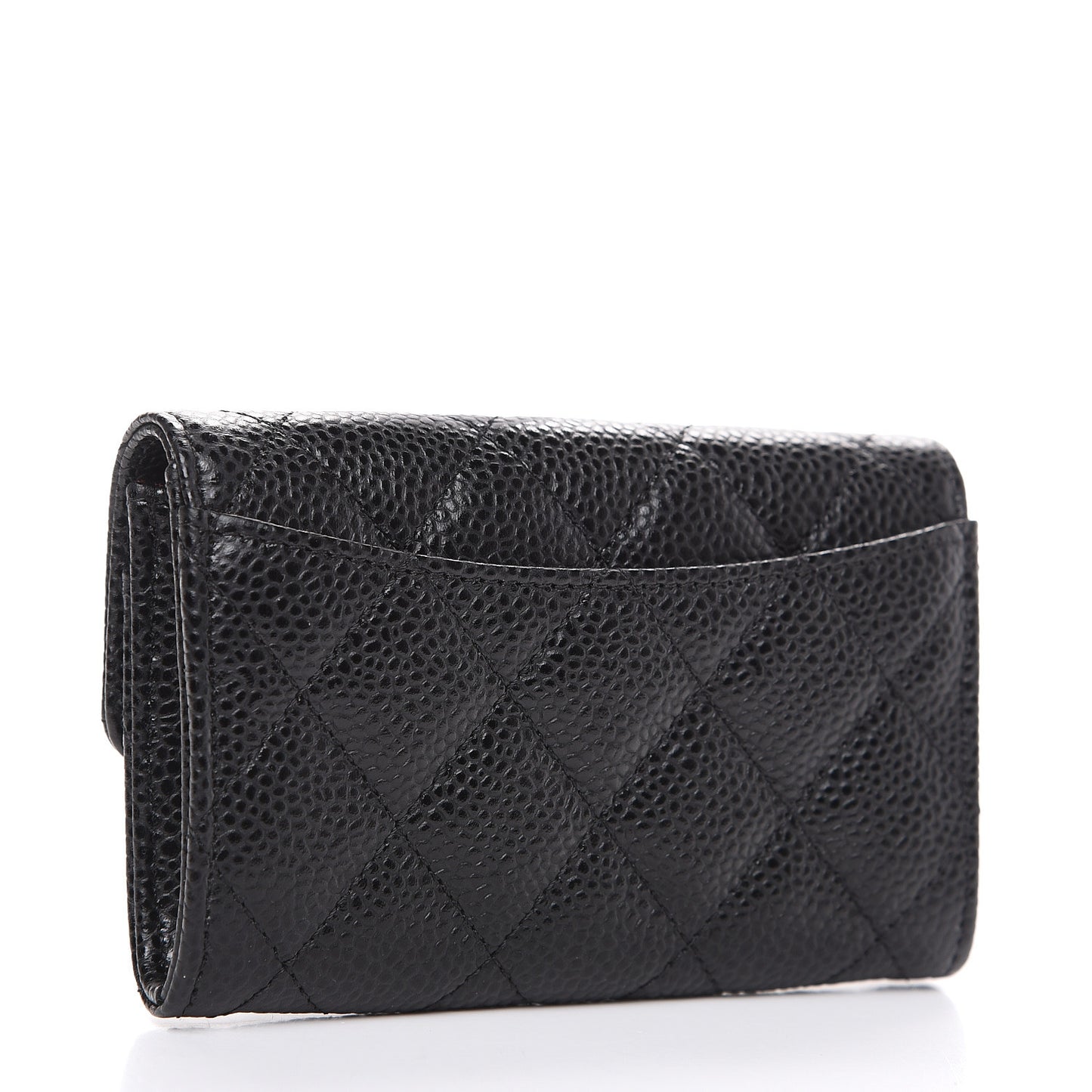 Caviar Quilted Flap Card Holder Wallet Black