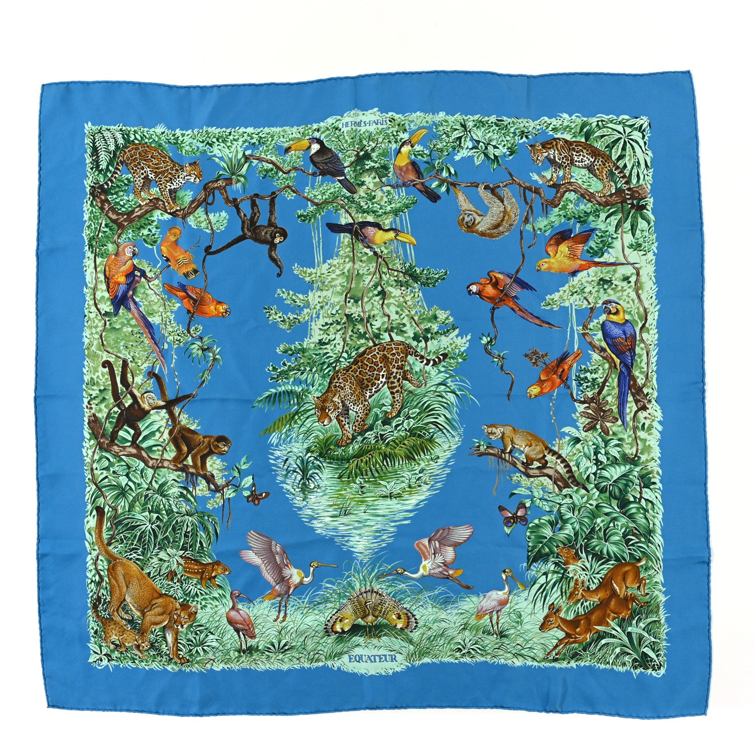 Hermes Silk Equateur Scarf 90 Bleu Azur Vert 1 of 3