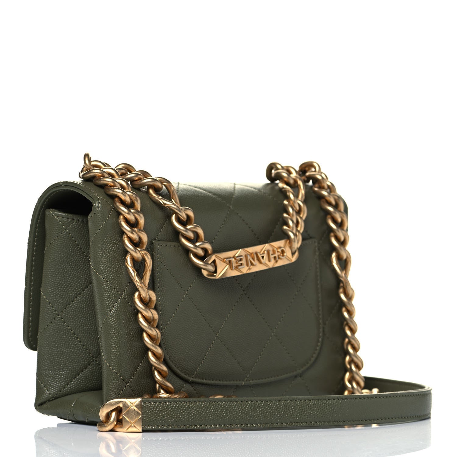 Chanel Caviar Quilted Mini Bracelet On Chain Flap Green 3 of 9