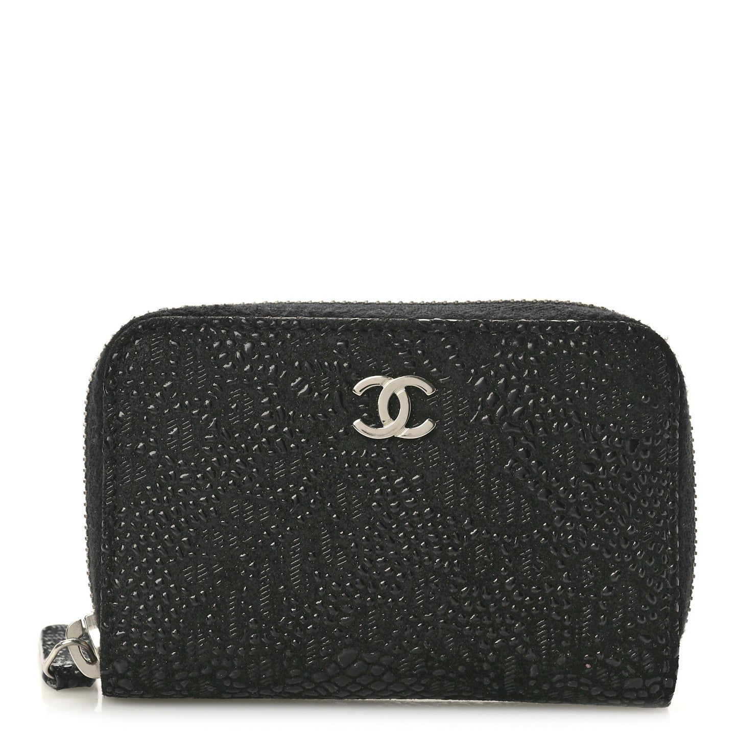 Suede Floral Embossed Zipped Coin Purse Black