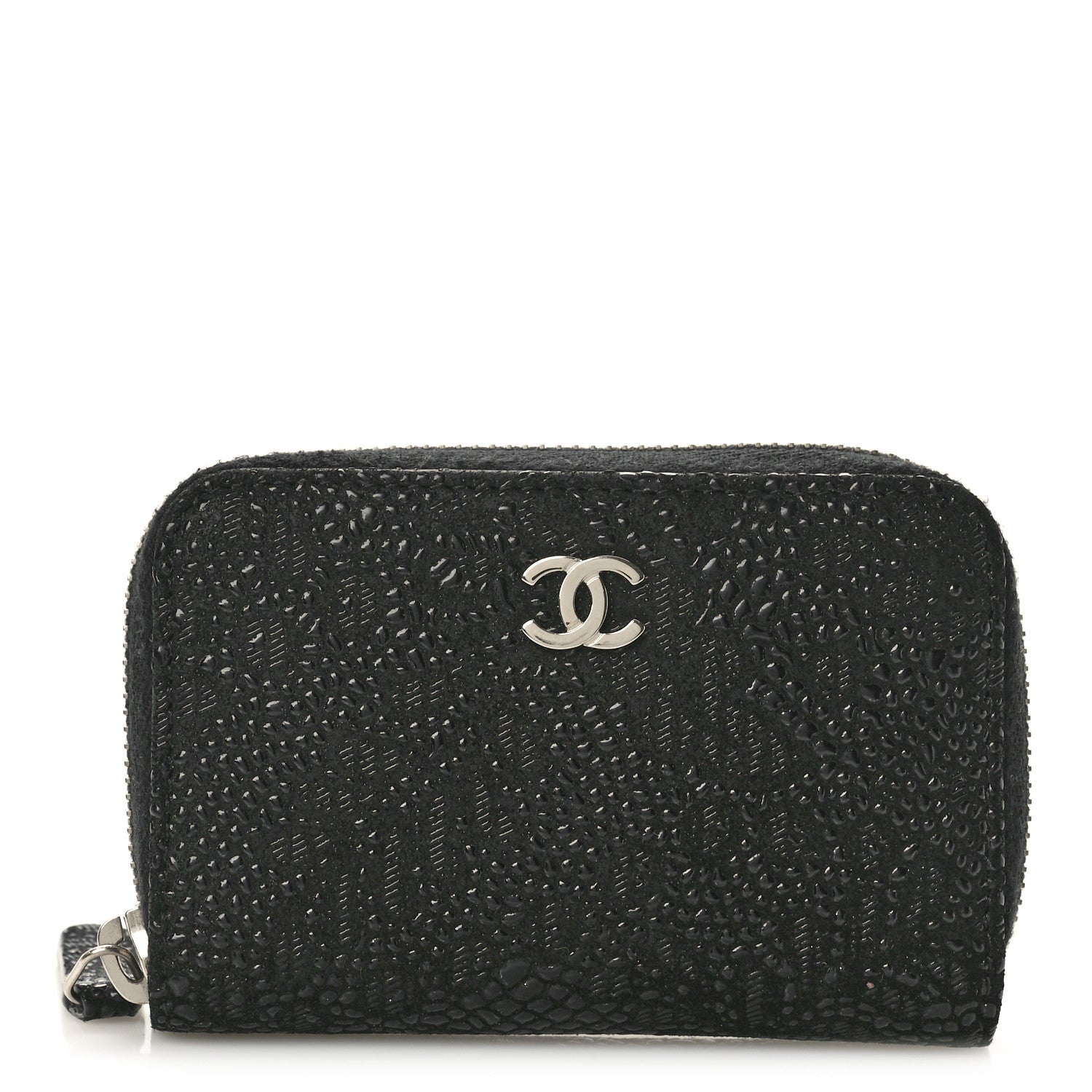 Chanel Suede Floral Embossed Zipped Coin Purse Black 1 of 9