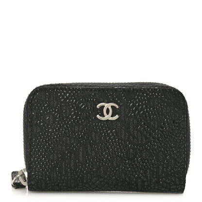 Chanel Suede Floral Embossed Zipped Coin Purse Black 1 of 9
