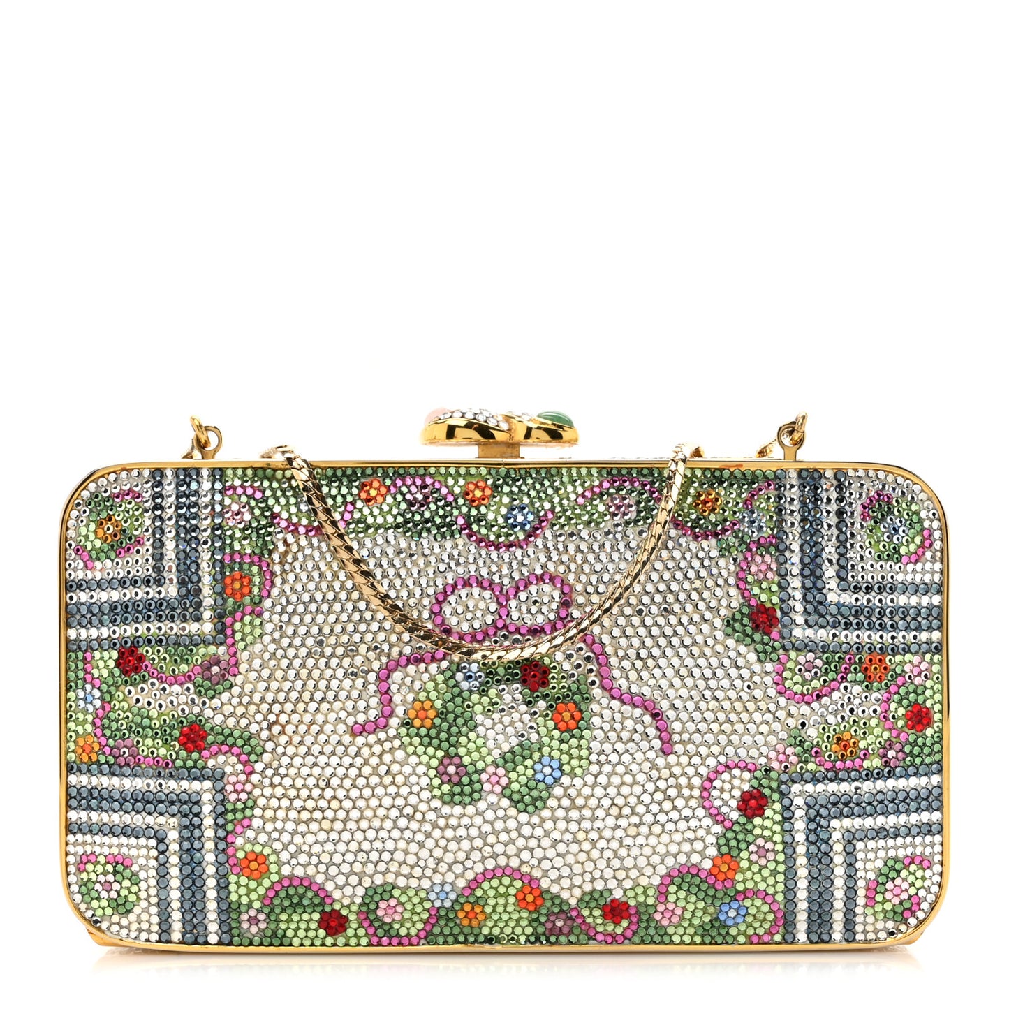 Crystal Flower Minaudiere Clutch Gold Multicolor