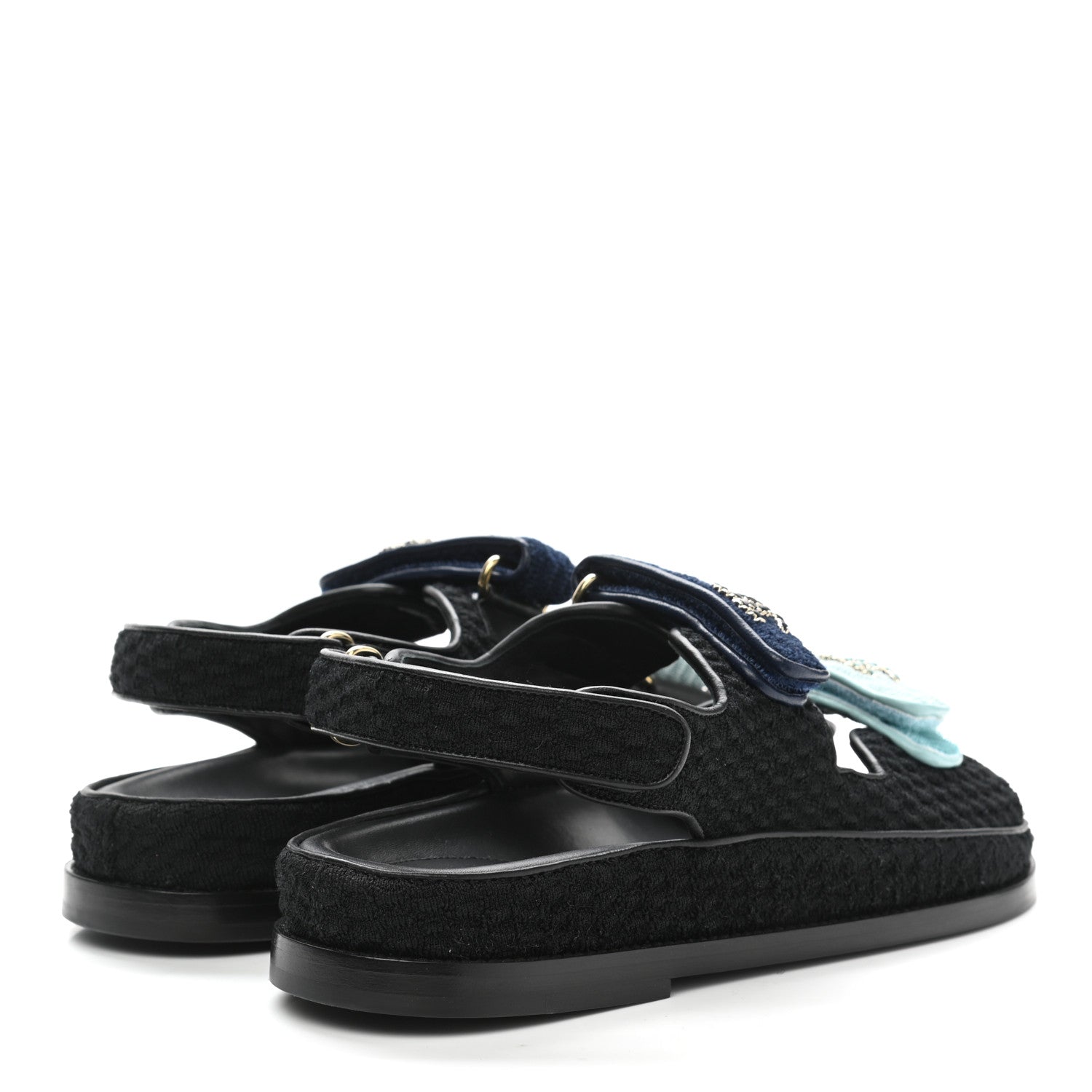 Chanel Knit Fabric Velcro Dad Sandals 37.5 Black Dark Blue Light Blue 4 of 9
