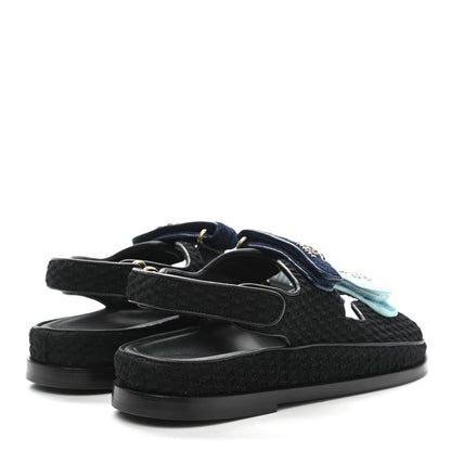 Chanel Knit Fabric Velcro Dad Sandals 37.5 Black Dark Blue Light Blue 4 of 9
