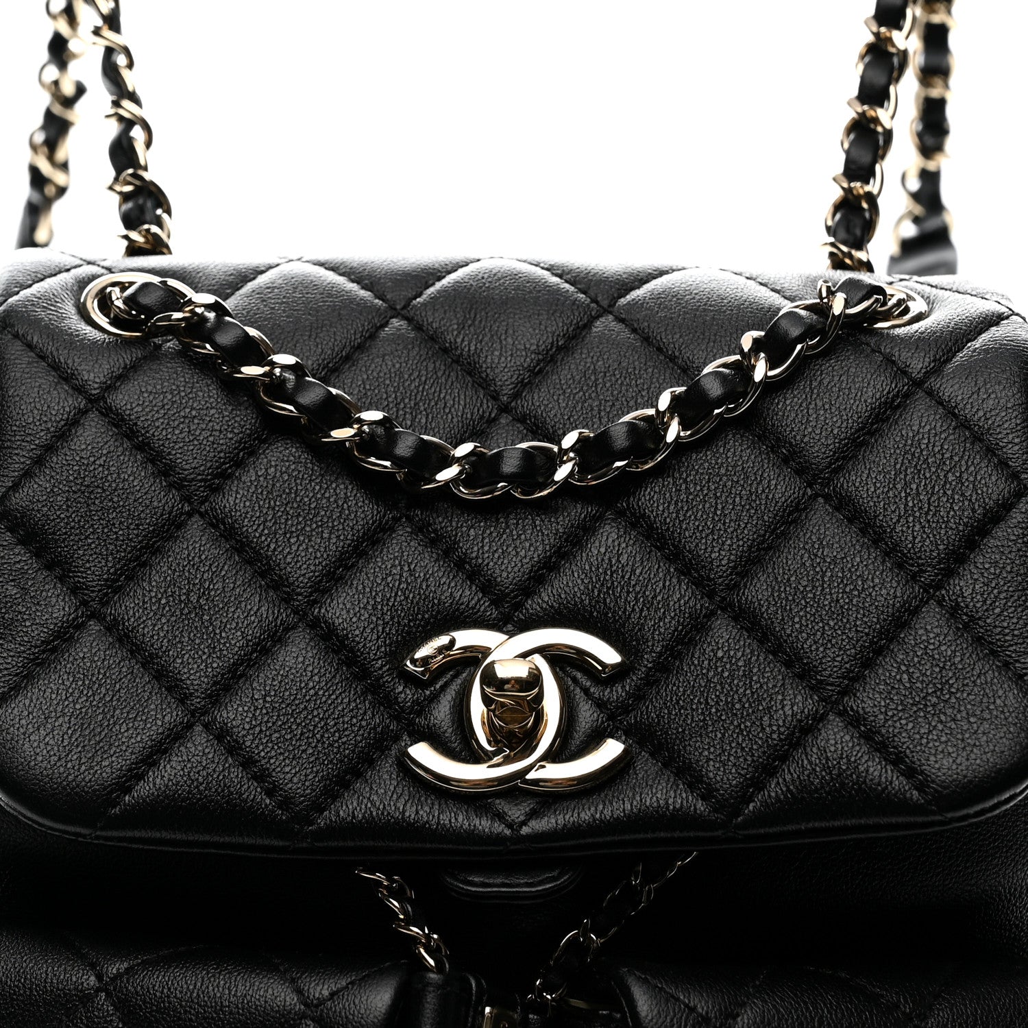 Chanel Shiny Caviar Quilted Medium Duma Pockets Drawstring Backpack Black 8 of 12