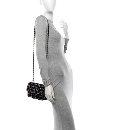 Chanel Tweed Quilted Small Camellia Flap Black Pink 2 of 10