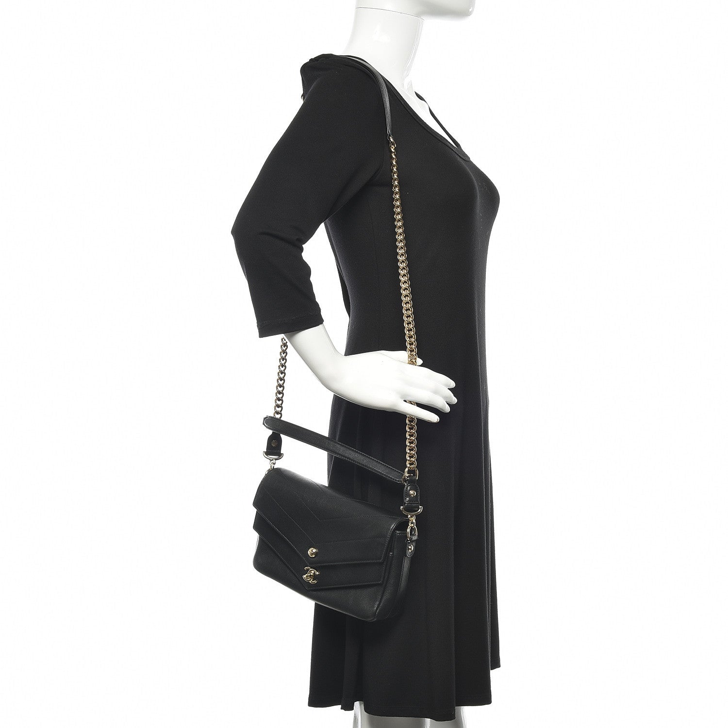 Chanel Sheepskin Chevron Quilted Mini Double Chevron Flap Black 2 of 12